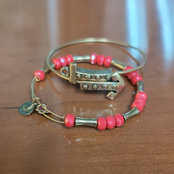 Alex and Ani Rustic Anchor Gold and Red Beaded Bracelets! - Picture 8 of 8